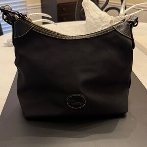 Dooney & Bourke Black Nylon Shoulder Hobo with Brown Leather Trim